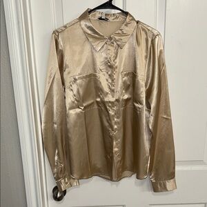 Fashion Nova Champagne Satin Shirt